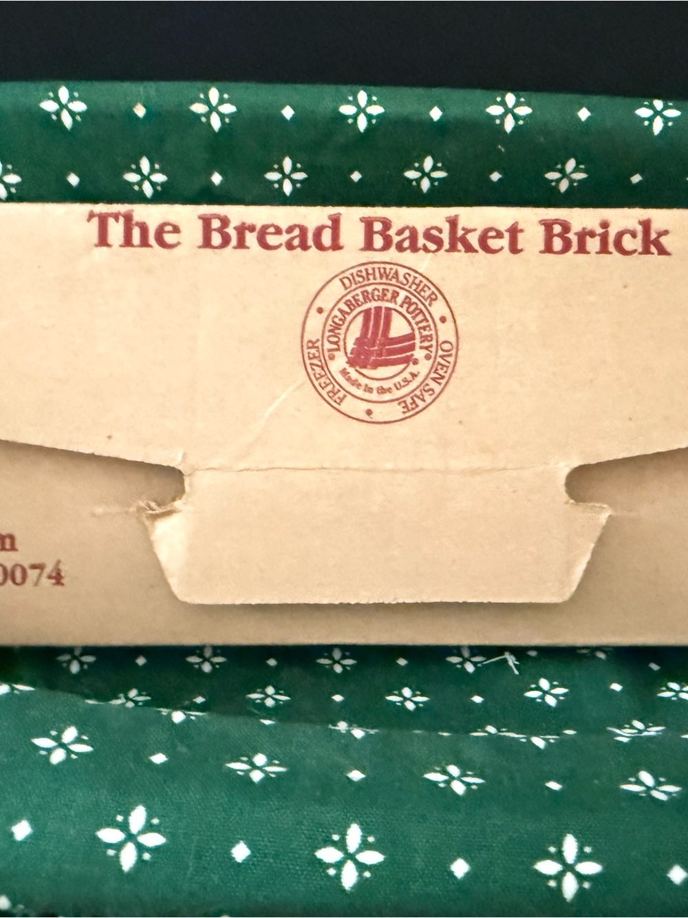 Longaberger Green Patterned Bread Basket and Brick